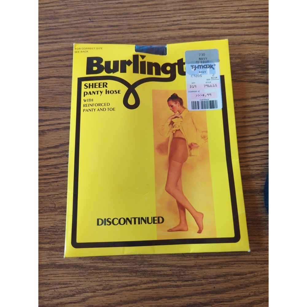 New Vintage Burlington Sheer‎ Pantyhose Reinforced Panty & Toe Navy Blue Medium